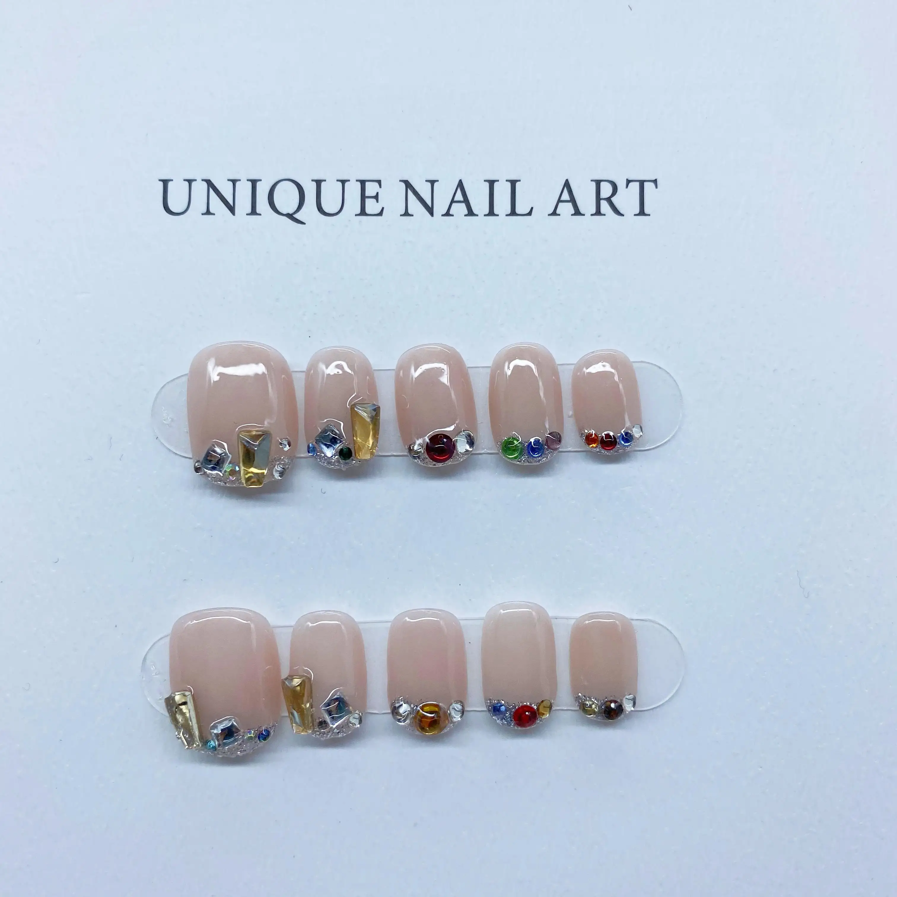 Internet Celebrity Same Style Hot-Selling Rainbow Summer Detachable Reusable High-Quality Elegant White Handmade Press On Nails