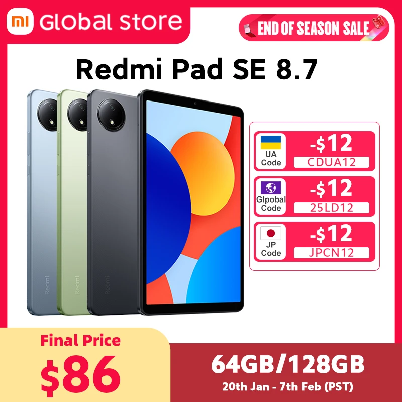 Global Version Xiaomi Redmi Pad SE 8.7 LCD 6650mAh Battery 8MP Camera 90Hz MediaTek Helio G85 octa-core CPU 18W fast charging