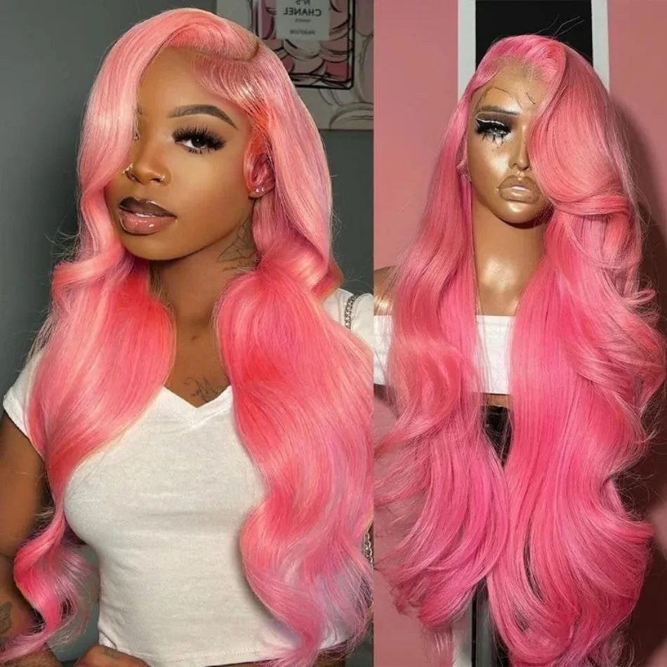 

Pink Human Hair Wig Body Wave Lace Front Wig 13X4 Hd Lace Frontal Wig 250 Density Brazilian Hair Pink Colored For Black Women
