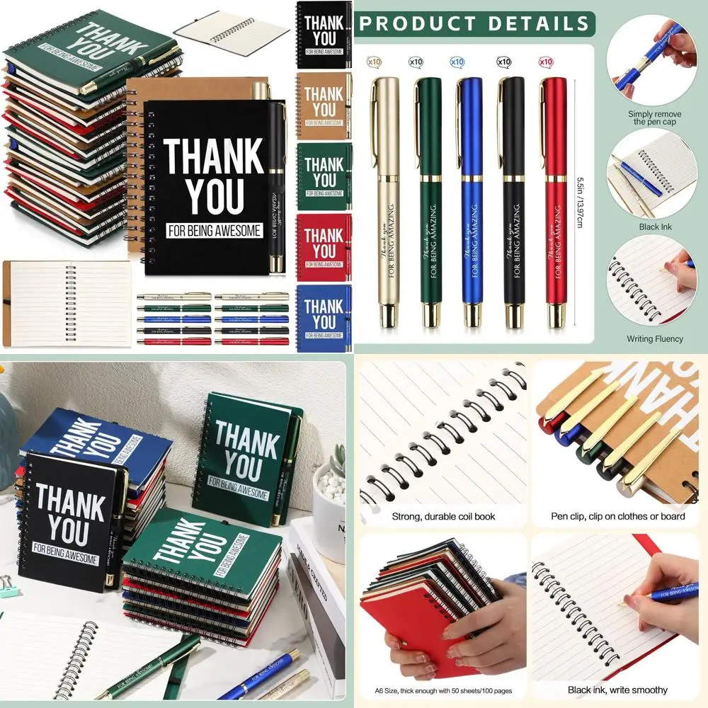 

Bulk Multicolor Spiral Notebooks with Bamboo Pen - Inspirational Journals for Employee Gifts, Teacher Appreciation, and Coworker
