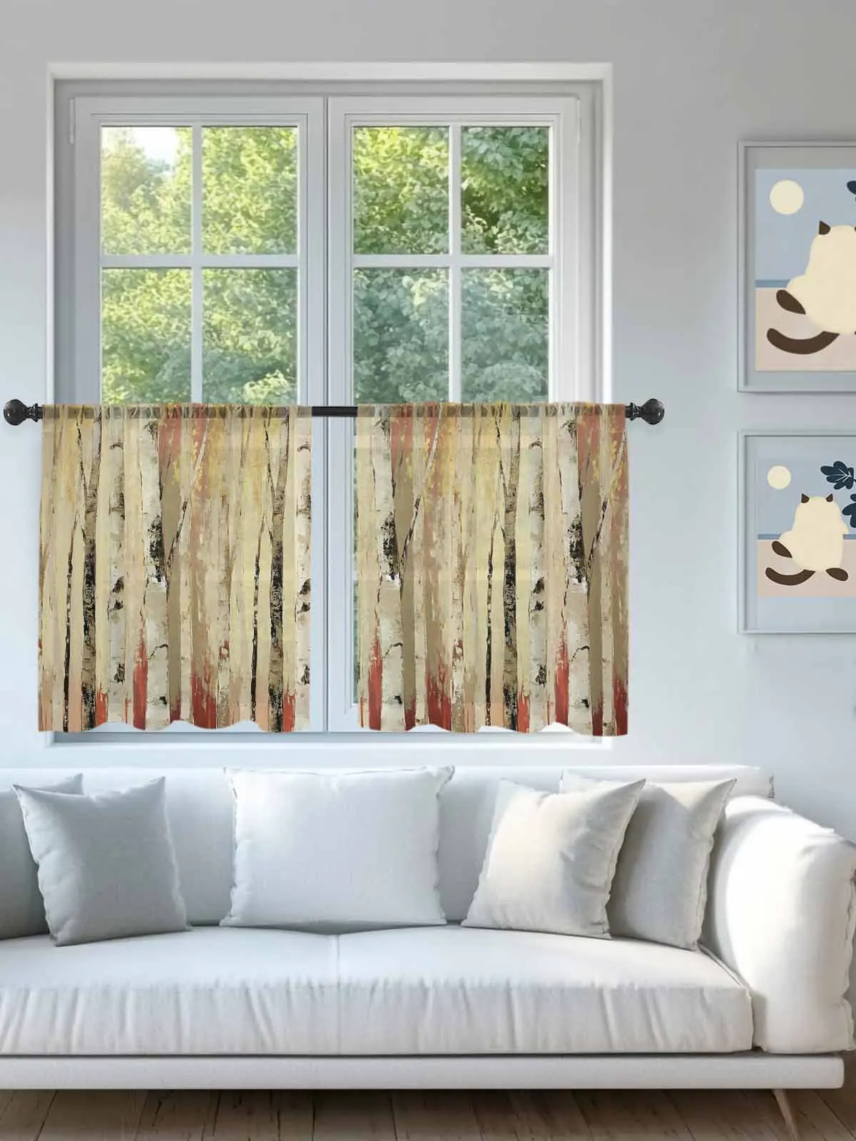 

Modern Autumn Birch Tree Sheer Voile Curtains for Living Room Window Treatment for Bedroom Kitchen Drapes
