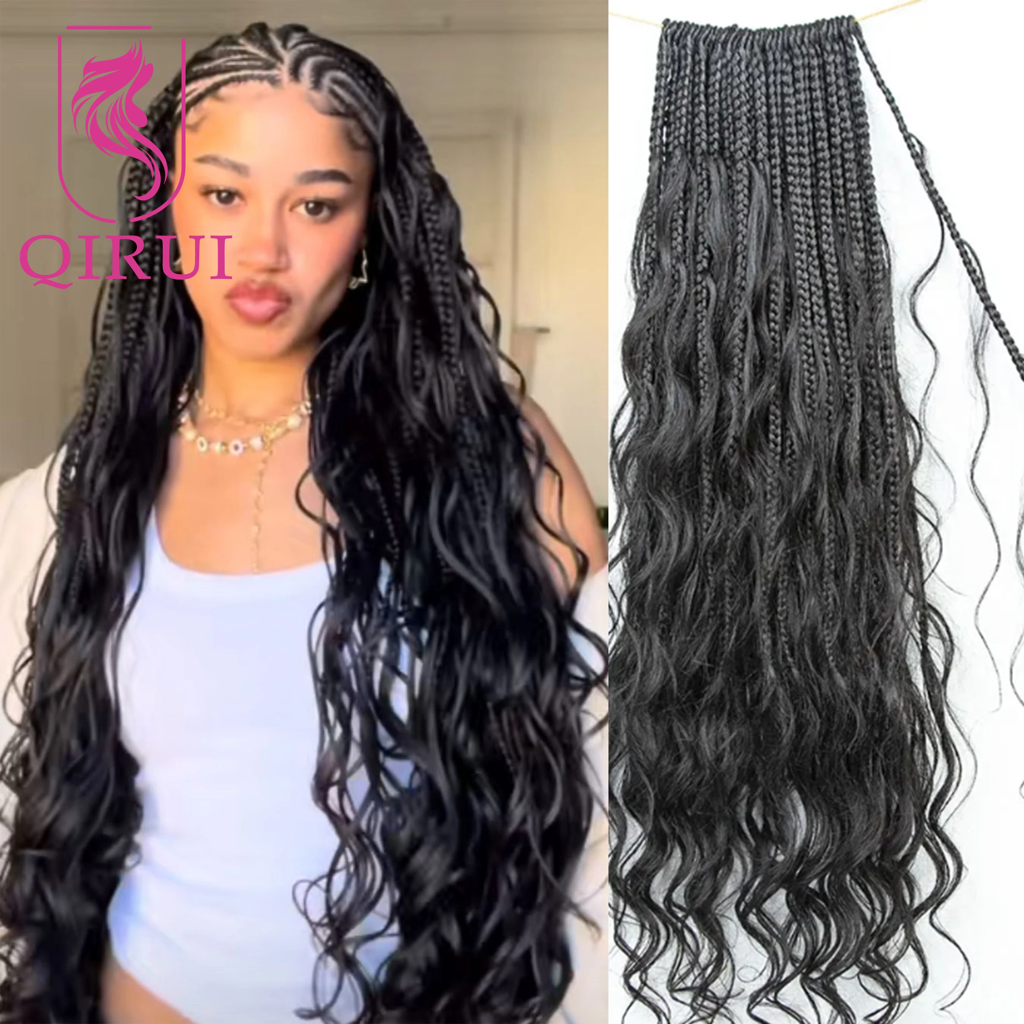 

Pre Looped Crochet Boho Box Braids With Human Hair Loose Wave Box Braids Crochet Hair 24inch For Black Women