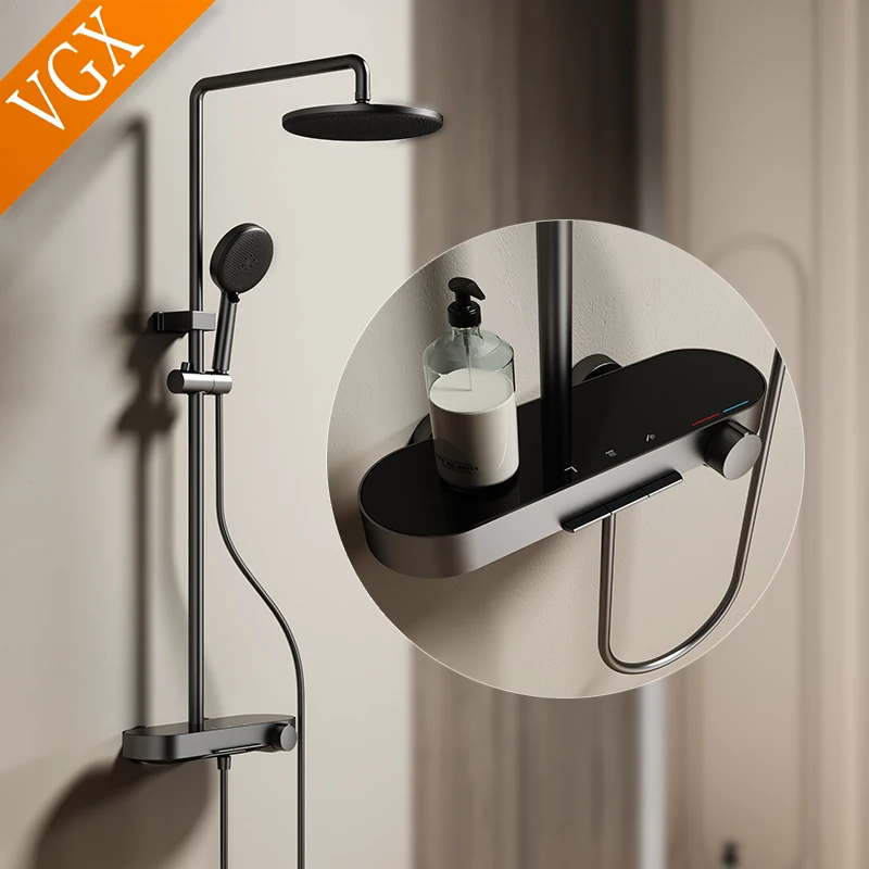 VGX Shower System Set Bathroom Shower Faucet Set 3-way Rainfall Shower Set Shower Mixer Crane with Hand Shower Set Grey