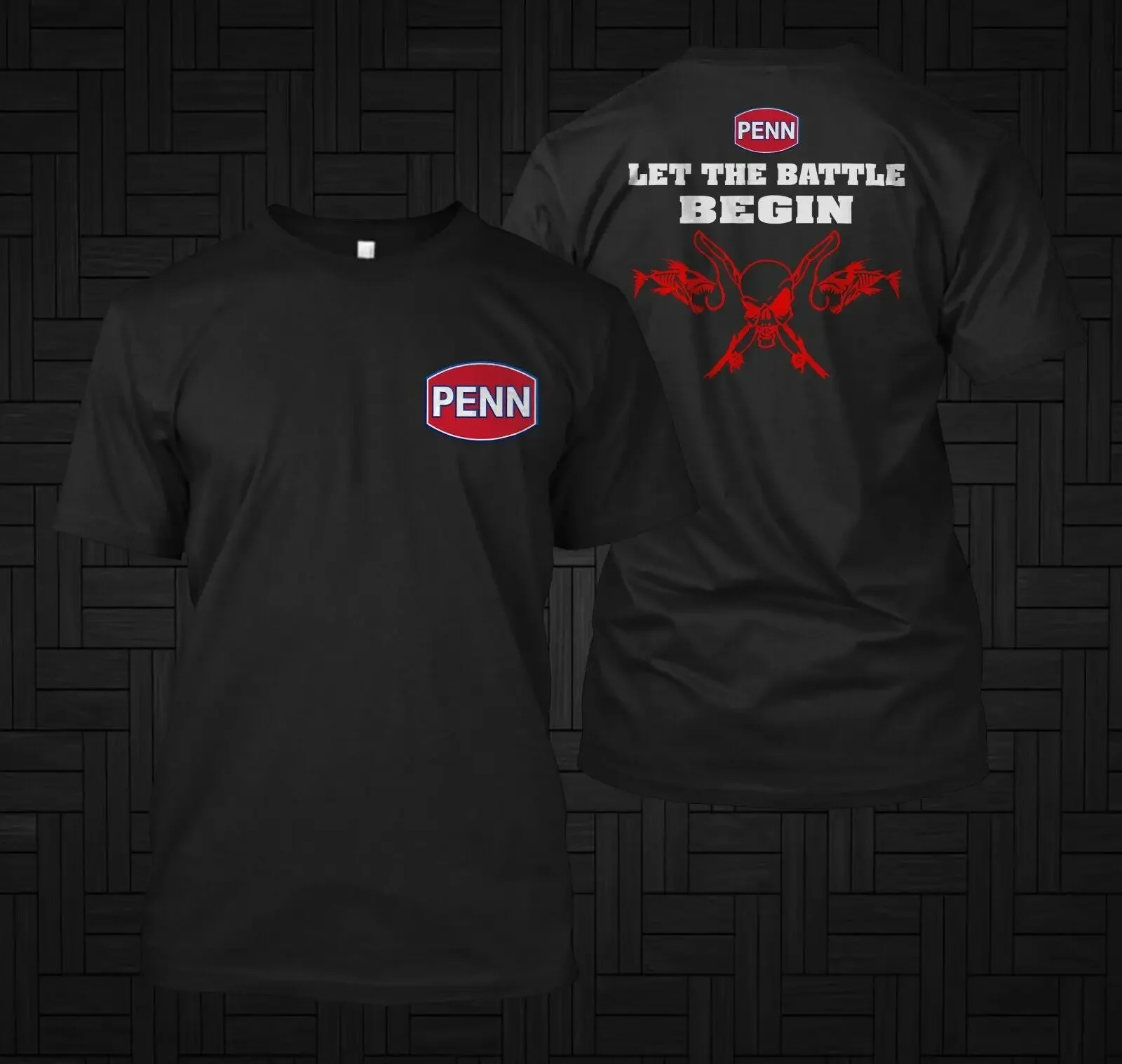 Penn Reels Fishing ROd -  custom front and back t-shirt tee