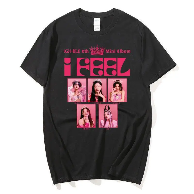 Gidle I Feel T Shirt Kpop MIYEON MINNIE Soyeon YUQI SHUHUA Print T-shirt Women Men Cotton Tee Korean Fashion (G)I-DLE Fans Tops