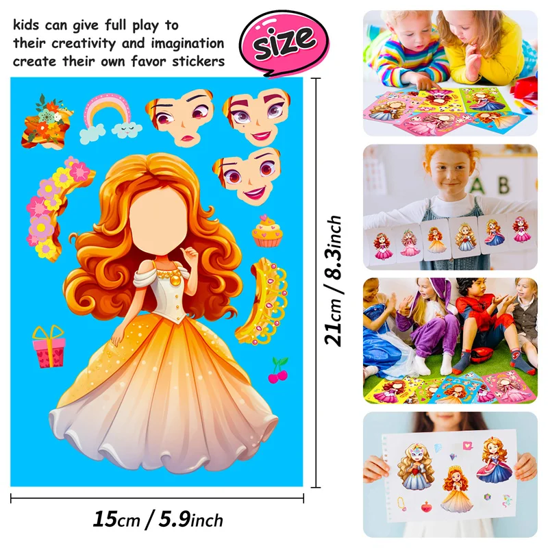 DIY Dress Up Princess Girls Stickers For Kids Toddlers Make A Face Stickers Jigsaw Assemby Fine Motor Training Puzzle Games Toys