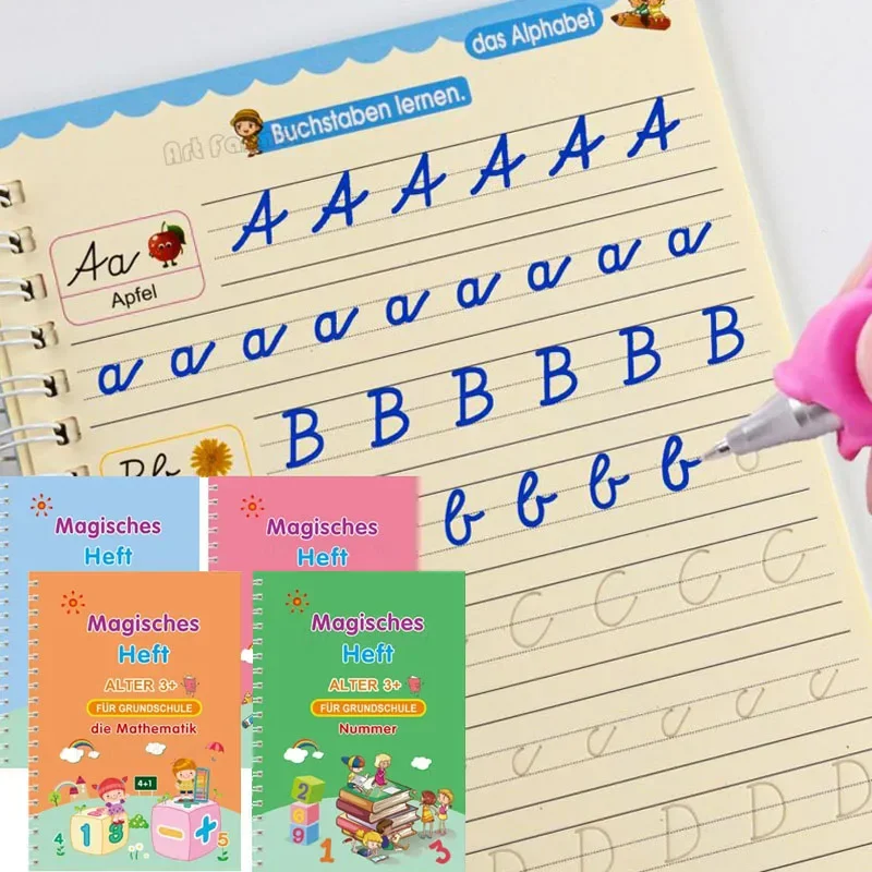 4 Book/set Writing Practice for Kids Notebooks Mathematics Montessori Calligraphy Learn to Write Children German Books Copy Book