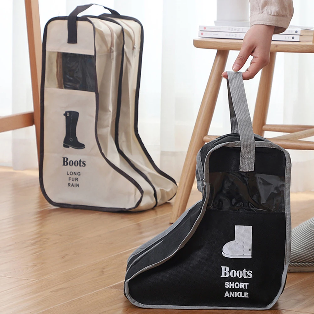 Portable Boot Storage Bags Dust Proof Zippered Tall Boots Organizer Waterproof Protector Bag with Handle for Home and Travel