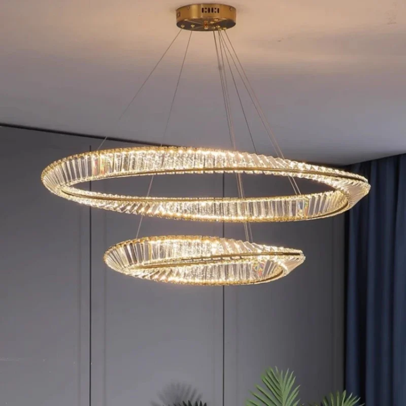 Modern Living Room Led K9 Dimmable Pendant Lights Luxury Gold Irregular Ring Crystal Pendant Lam Led Luminarias Lamp Fixtures