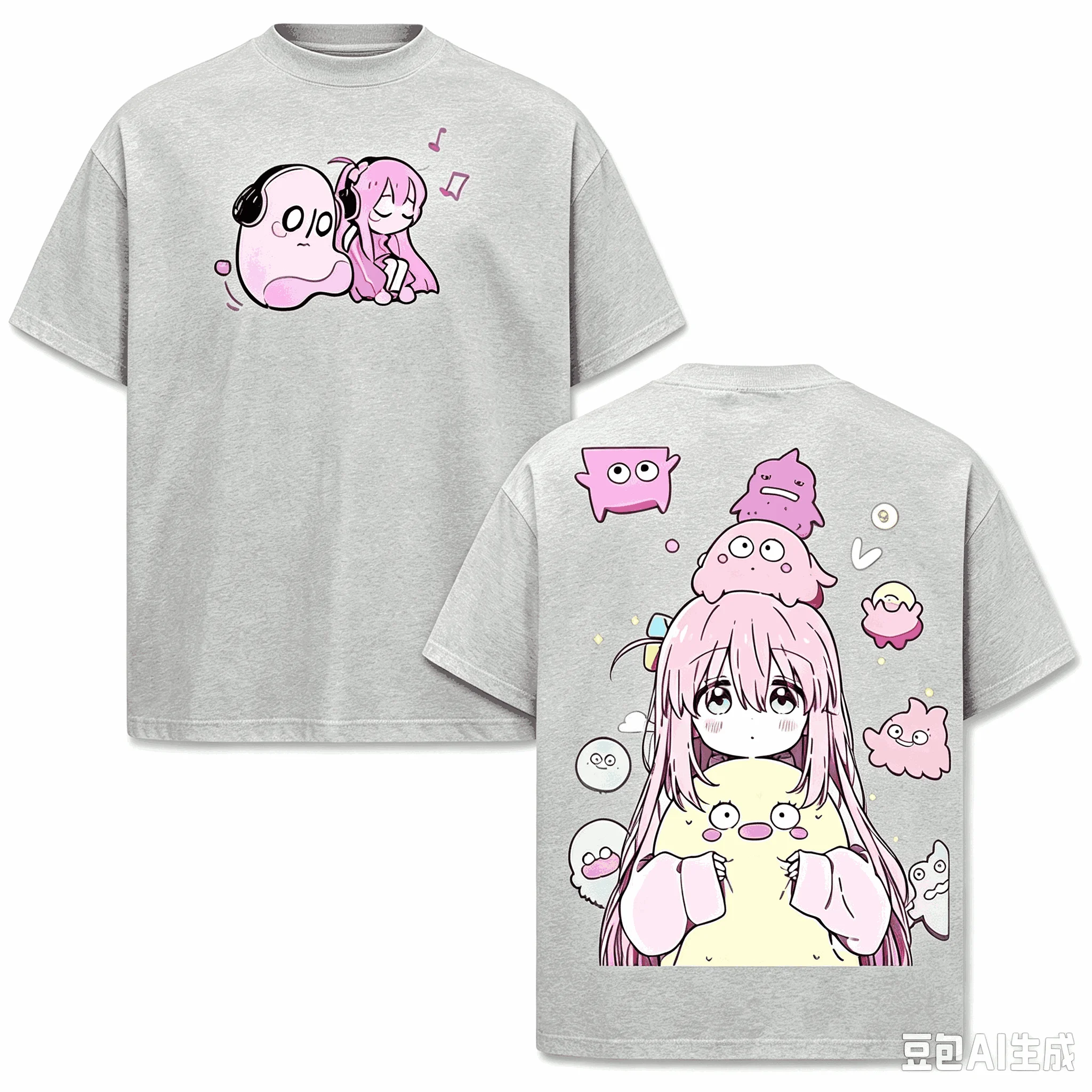 Summer Hot Sale Bocchi The Rock Hitori Gotoh Cute Ghost Surround Double‑Sided Print T‑Shirt Y2K Men Women Harajuku Punk T-shirt