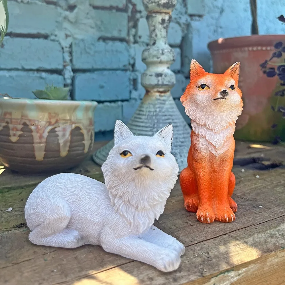 Mini Fox Ornaments Outdoor Garden Decoration Courtyard Landscaping Balcony Fleshy Decorations Resin Crafts DIY Micro Landscape