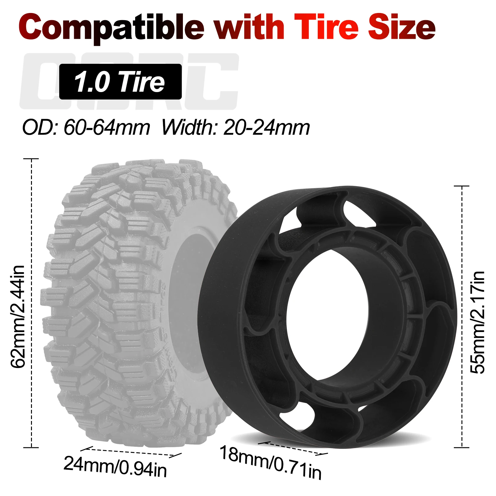 OGRC 4pcs 1.0 Silicone Rubber Inserts RC Tire Inserts for TRX4M SCX24 1/18 1/24 RC Crawler Car (OD 60-64mm)