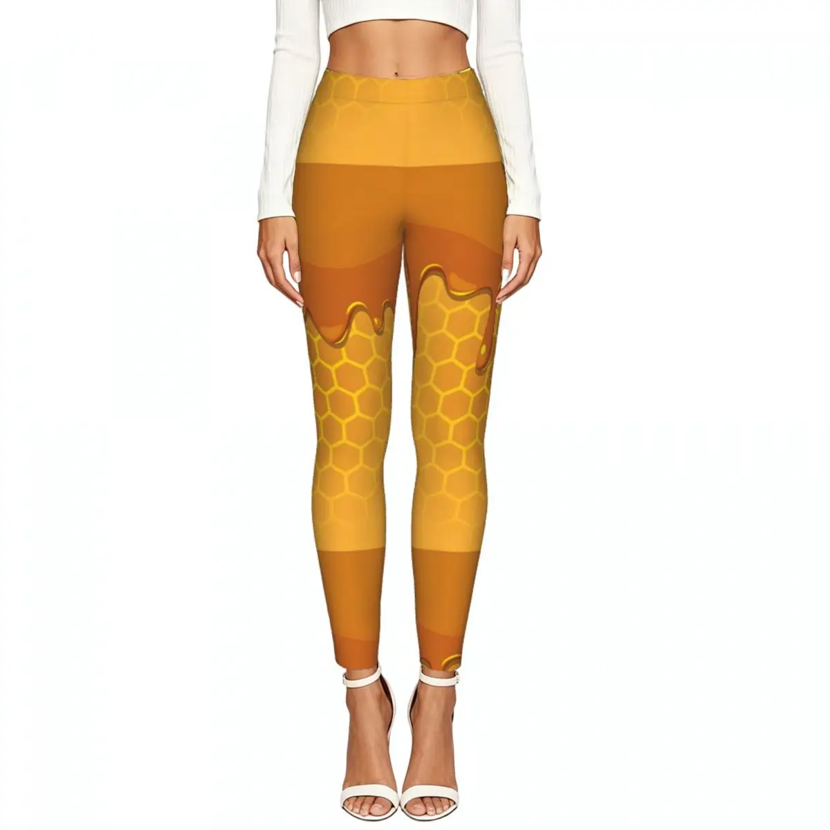 Women Full Length Elastic Leggings High Waist Tight Pants Melting Honey On Honeycomb Texture Casual Bottoms