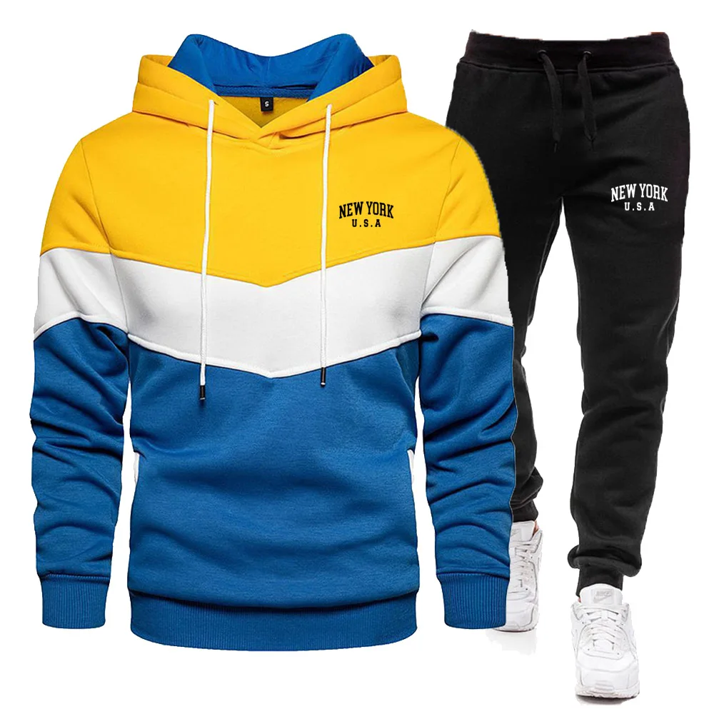 2024 New Men\'S Autumn Winter Sets NEW York U.S.A City Hoodie Pants Pieces Casual Tracksuit Male Sportswear Brand Clothing Sweat