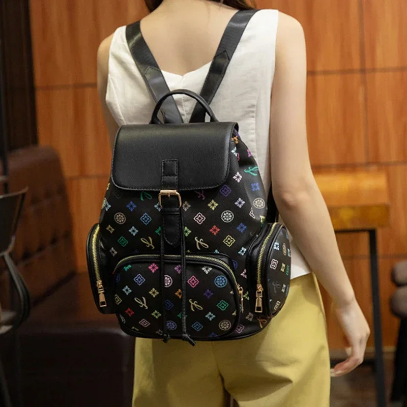 حقيبة ظهر نسائية عصرية بنمط مطبوع كاجوال برباط حقيبة مدرسية للاستخدام اليومي للتنقل للسيدات