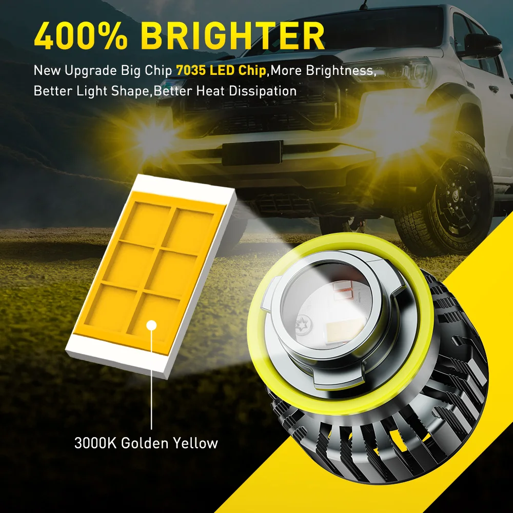 AUXITO 2Pcs Canbus H8 H9 H11 LED Yellow White Fog Lamp Projector Lens Fog Light Bulbs Kit For Honda Nissan Toyota VW 6500K 3000K