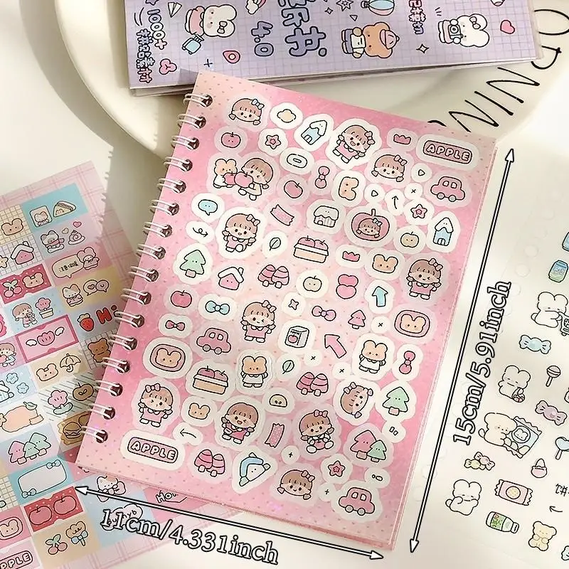 Cartoon Pattern Sticker Book,16Sheets Cute Cartoon Sticker Book,DIY Decorative Sticker for Scrapbooking,Journaling,Gift Wrapping