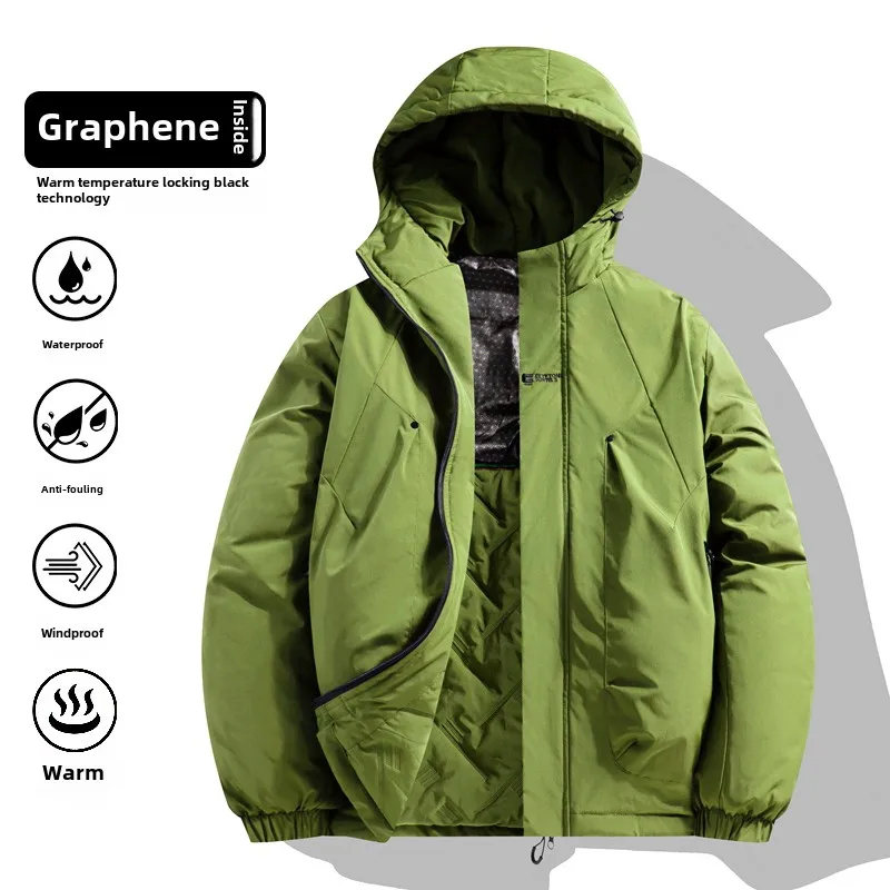 2024 Winter Men's Jackets Casual Graphene Warm Windproof Outdoor Camping Hooded stormcoat Men's Waterproof Cotton-padded Clothes