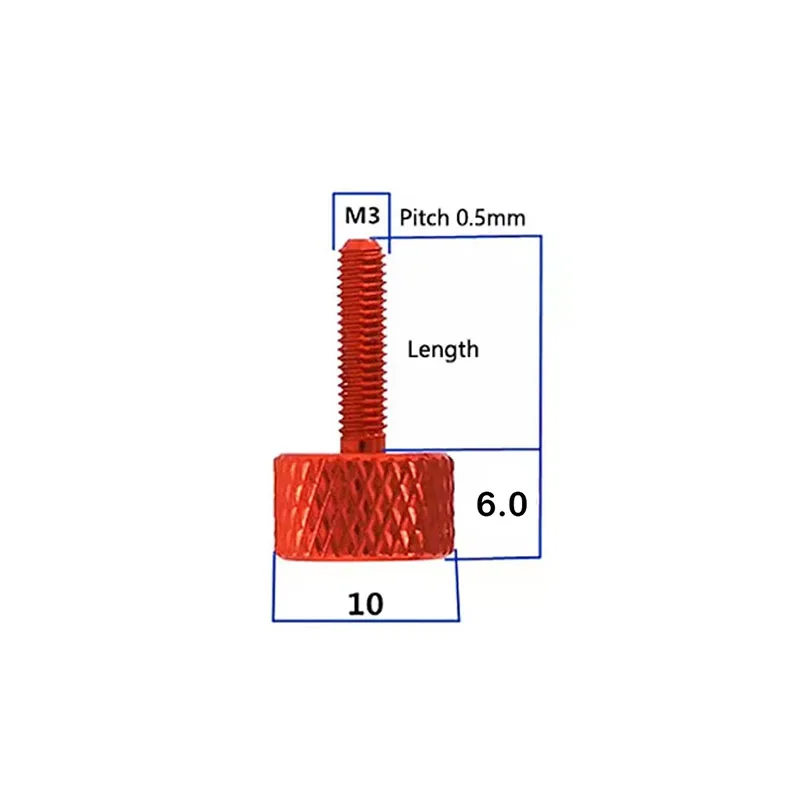 2Pcs M3 Aluminum Alloy Colorful Knurled Thumb Screws Computer Chassis Side Panels DIY Knurled Hand Tighten Screws L:5mm~50mm