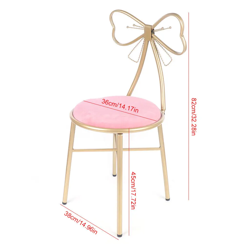 Pink Bow Backrest Princess Chair Butterfly Shaped Armless Makeup Vanity Chair