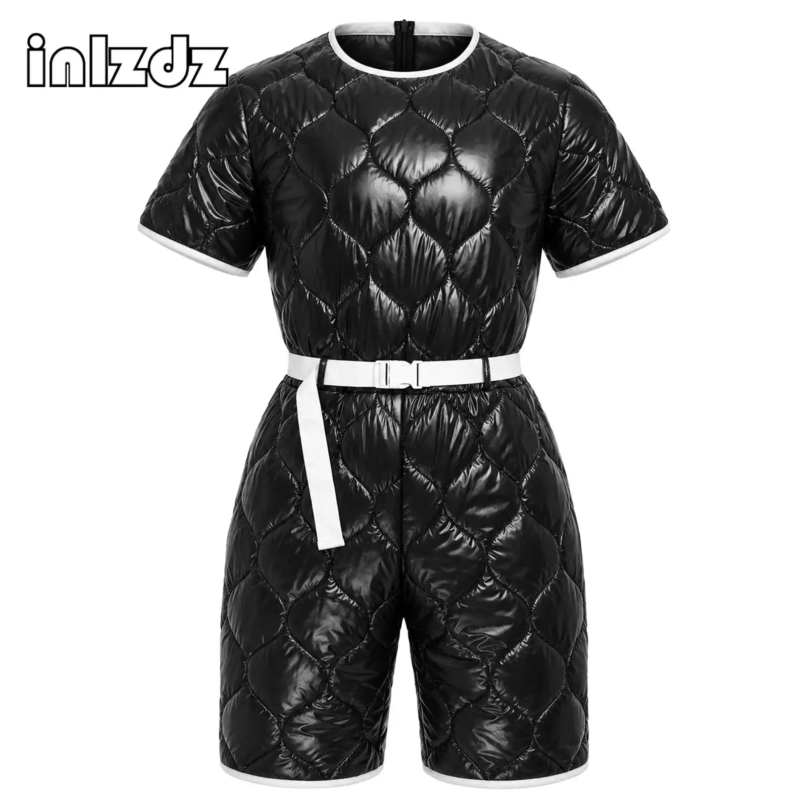 Wasserdichter, gepolsterter Einteiler für Damen und Herren, kurzärmelig, Oberschenkelkombiné, für Inkontinenzbedürftige, mit Gürtel, Rave-Clubwear