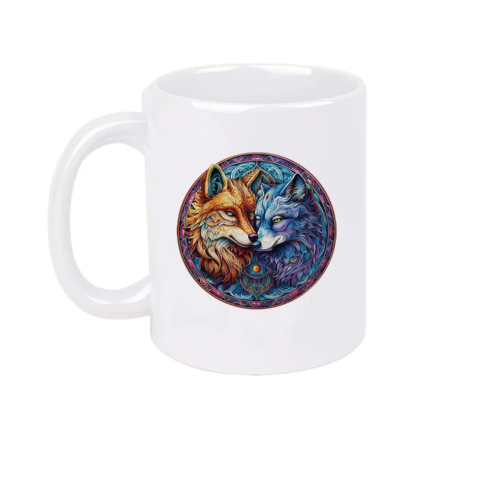 11oz Colorful Wolf Mandala Ceramic Coffee Mug for Birthday Party Home Use Holiday Present Christmas Camping