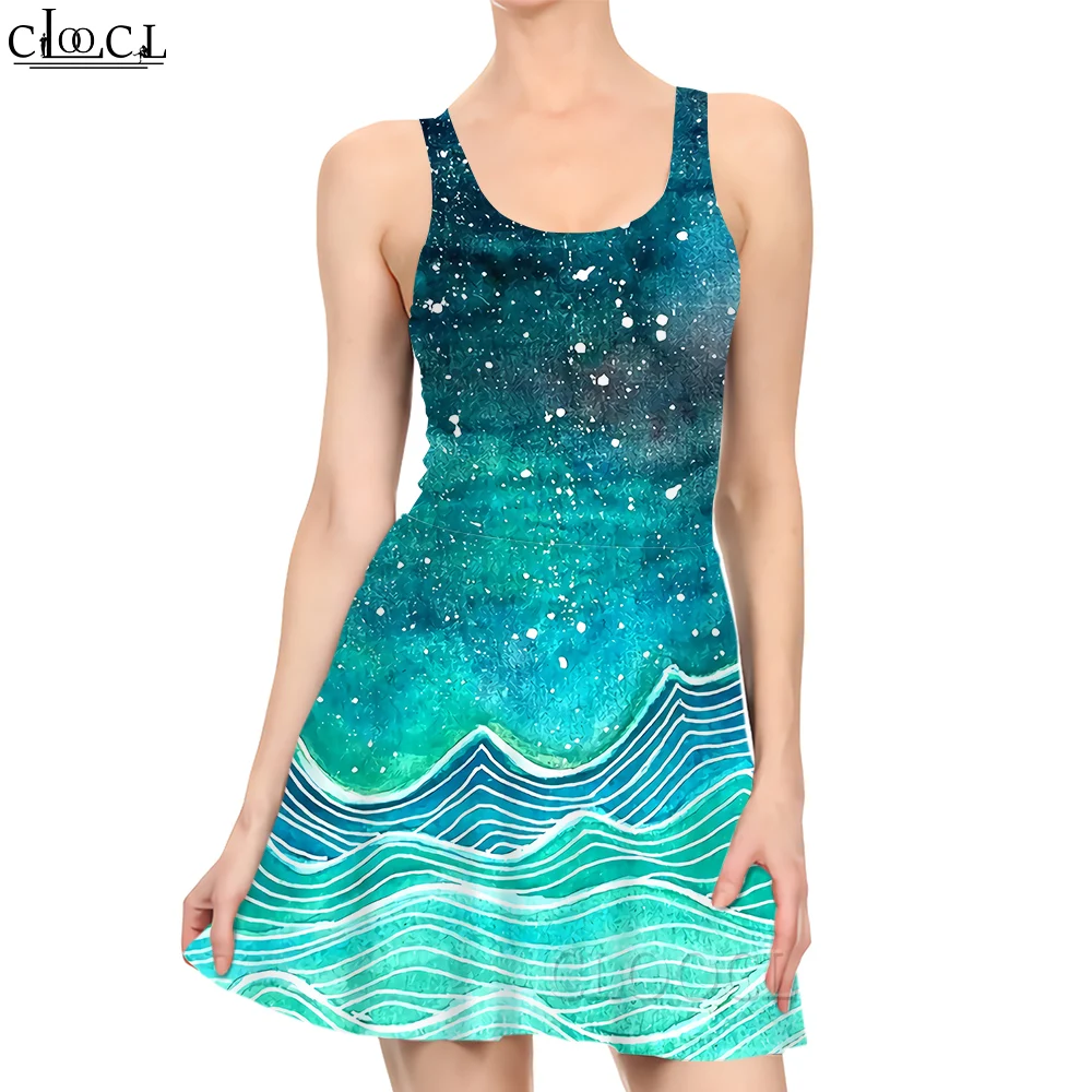 

CLOOCL Fashion Women Mini Dress Romantic Starry Sea Pattern 3D Printing for Summer Female Sleeveless Short Dresses Casual Style