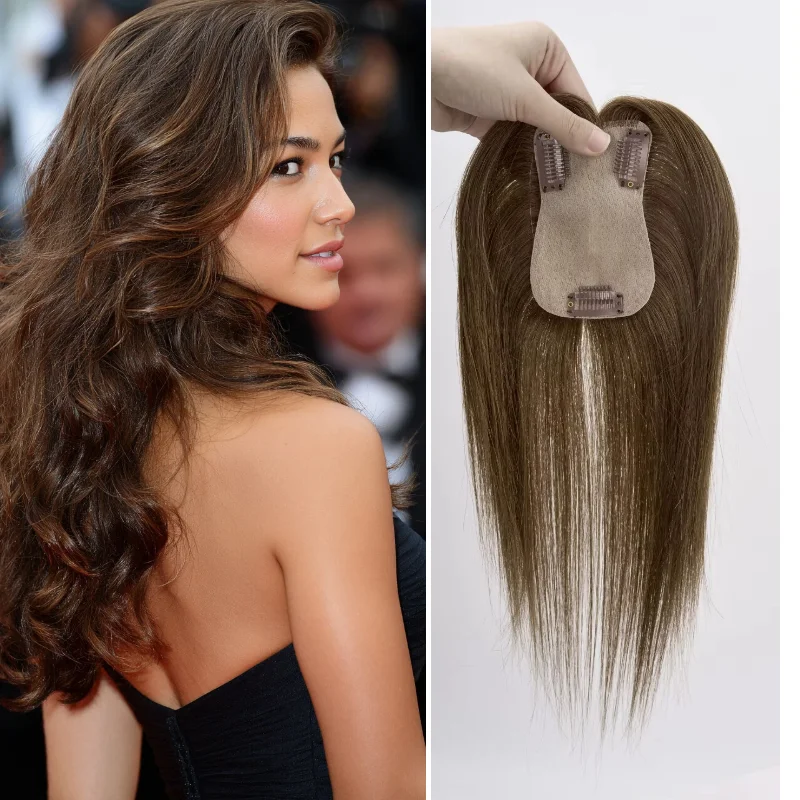 人毛シルクベース女性用ヘアピース-5x8-30cm-レミーヘアピース-在庫あり-72時間以内配送-ドロップシップ-ブラック-モック