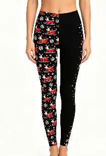 Women Mid‑Rise Fleece Lined Leggings, Christmas Santa Reindeer Snowflake Ethnic Knit Print Slim Stretch Holiday Pants - view 3