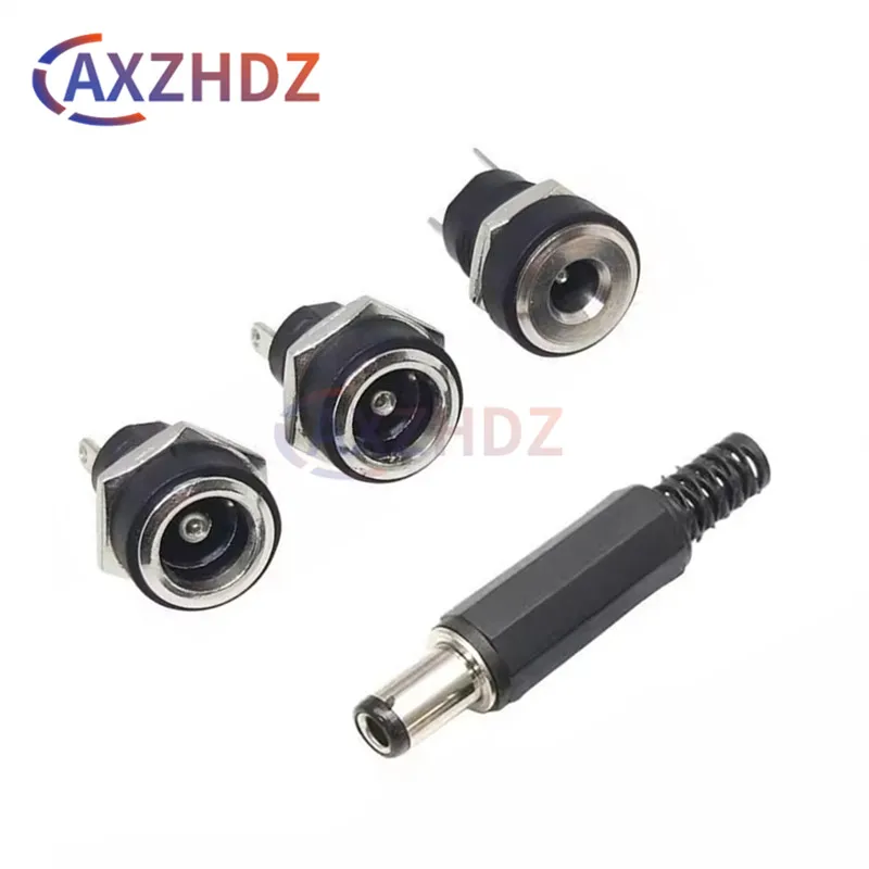 10PCS (5Pairs) DC022B 3A 12V 5.5x2.1mm Plastic Male Plugs DC Power Socket Female Jack Screw Nut Panel Mount Connector 5.5*2.5MM