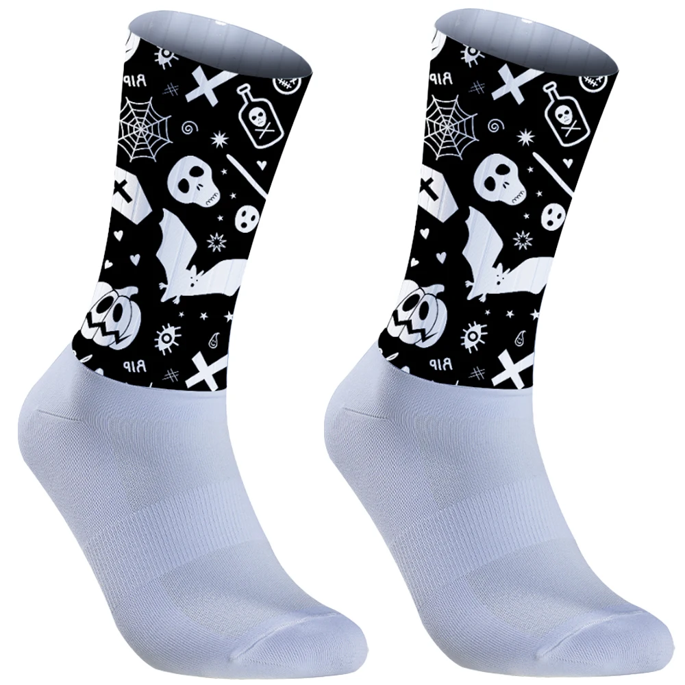 Calcetines deportivos de compresión con patrón de calavera para hombre y mujer, medias antideslizantes para ciclismo profesional, medias deportivas de calle