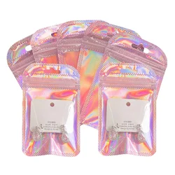 50/100pcs Iridescent Self Sealing Bags Pink Laser Plastic Pouches Resealable Zip Lock Packaging for Jewelry Display Retail Bags