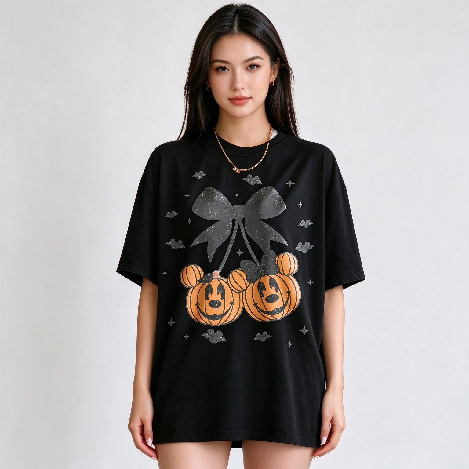 2026 Halloween New Family Clothing Cotton T-shirt Pumpkin Mouse Printed T-shirt Men's/Women's Holiday Leisure T-shirt Kids Shirt