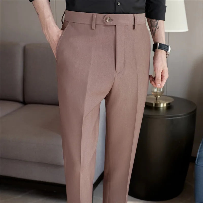 Business Formal Pants Men\'s Korean Style Solid Slim Office Social Suit Pants Casual Men\'s High Quality Streetwear Ankle Trousers