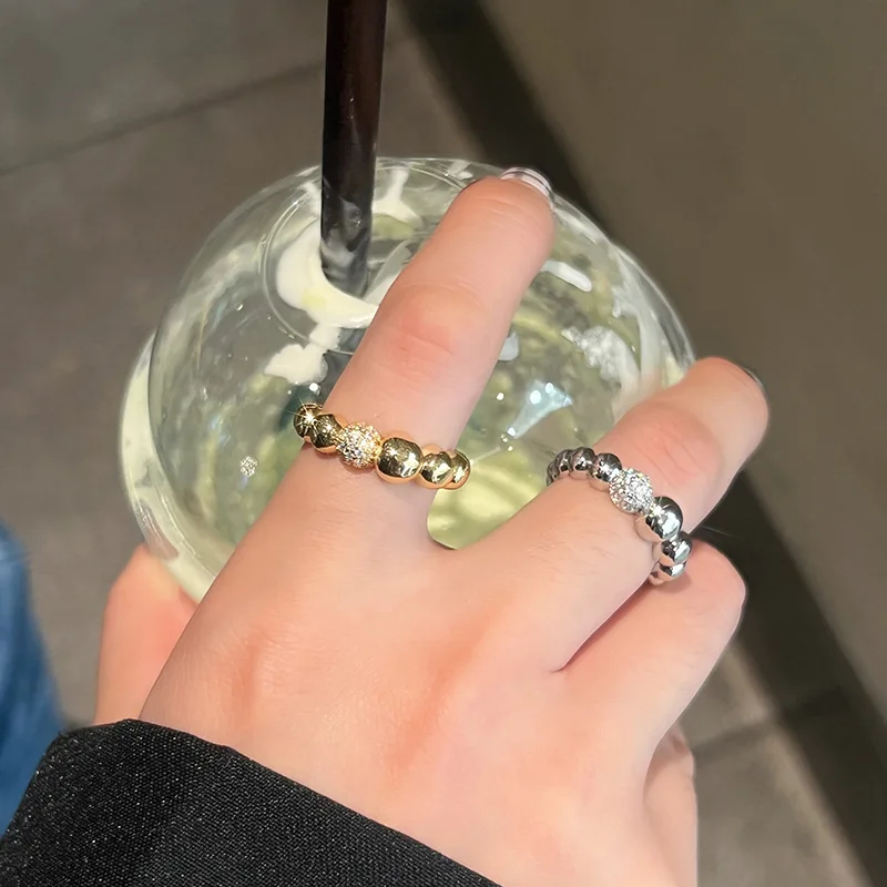 QMCOCO Minimalist Silver Color Rings For Women Fashion Creative Asymmetry Round Beads Rings 2022 Trendy Party Jewelry Gifts