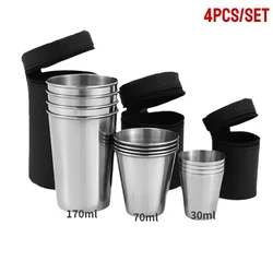 Bullet Mug Tiki 4Pcs/set Drinkware 30/70/170ml Cups Camping Wine Bar Supplies Cup Holder Drinker Espresso Stainless Steel Dining