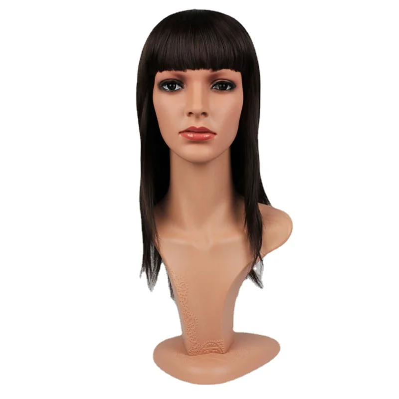 

Realistic Female One Mannequin Head with Long Hair for Hats Jewelty Display