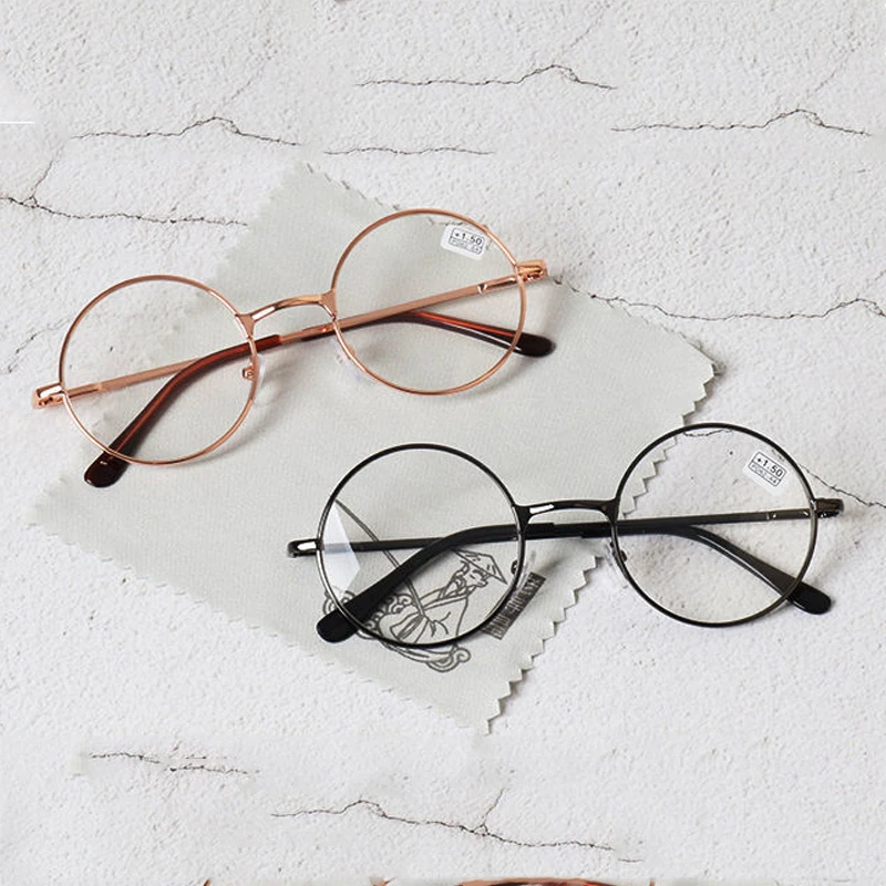 2pcs New Reading Glasses Metal Round Frame Vintage Men Women Presbyopia Eyeglasses Unisex Eyewear Optical Spectacles Female