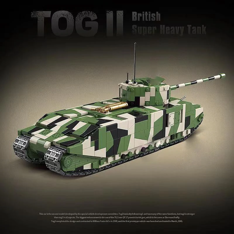 2288pcs Tog II British Super Heavy Tank Building Blocks 100241 World War II Military Tank Bricks Model Toys for Kids Adult Gifts