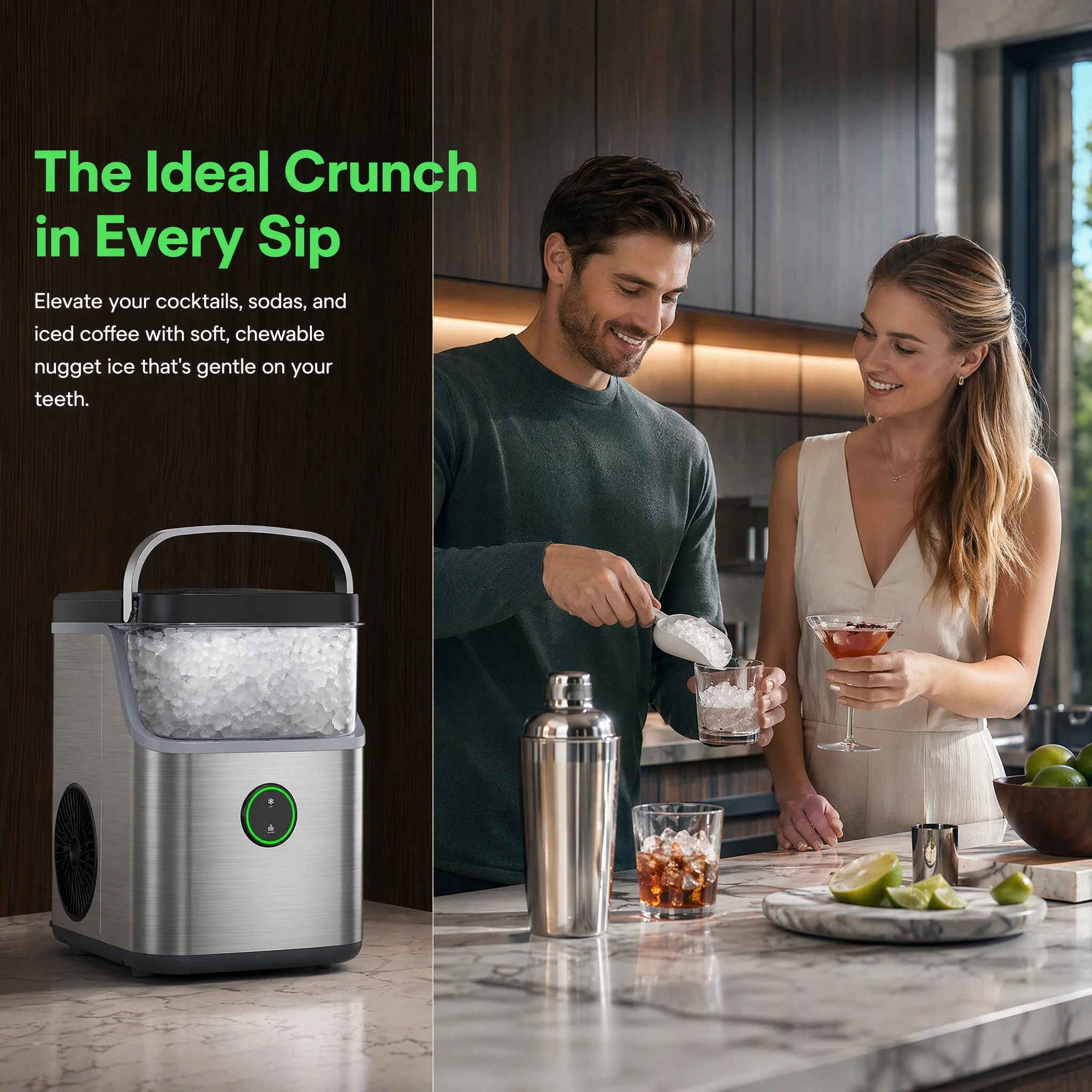 Nugget Ice Maker Countertop, Ice Basket with Handle, Quiet Operation & Self Cleaning Ice Machine, Chewable Ice, 33 Lbs/24H, Portable Pellet Ice Maker with Scoop for Home, Kitchen and Office image 4