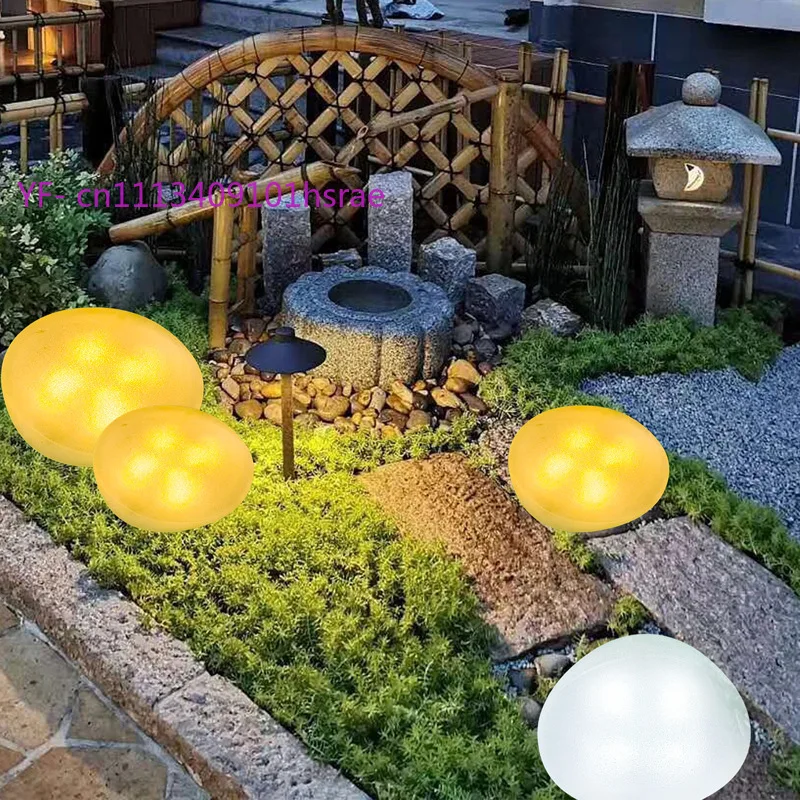 2PCS LED Solar Pebble Stone Lights, Outdoor Waterproof RGB Landscape Lamps, Rechargeable Glowing Rock Lights for Park Lawn Villa
