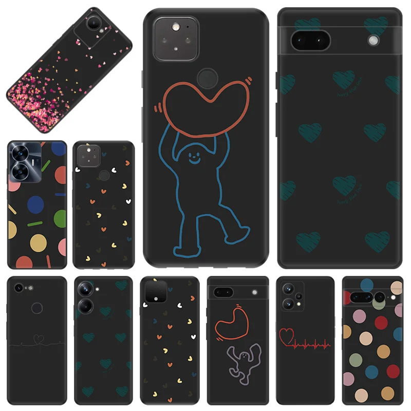 Telefon kılıfı için piksel 8 Pro 8a 7a 6a 8 Motorola G200 kenar 40 30 20 tek Fusion renk kalp daire nokta yumuşak siyah anti-damla kapak