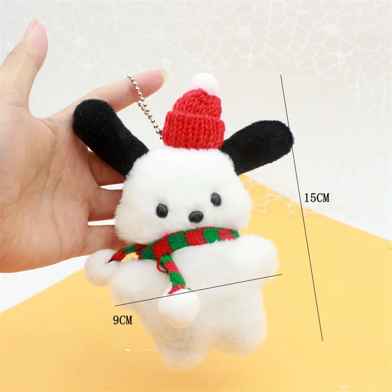 2025 Sanrio Christmas Pochacco Anime Doll Keychain Kawaii Children Plushie Toys Scarf Pochacco Pendant Keyring Christmas Gifts