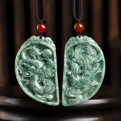 Natural A-grade Jade Pendant Dragon Phoenix Paired Couple Pendant for Men and Women High End Fashion Jewelry Jade Necklace