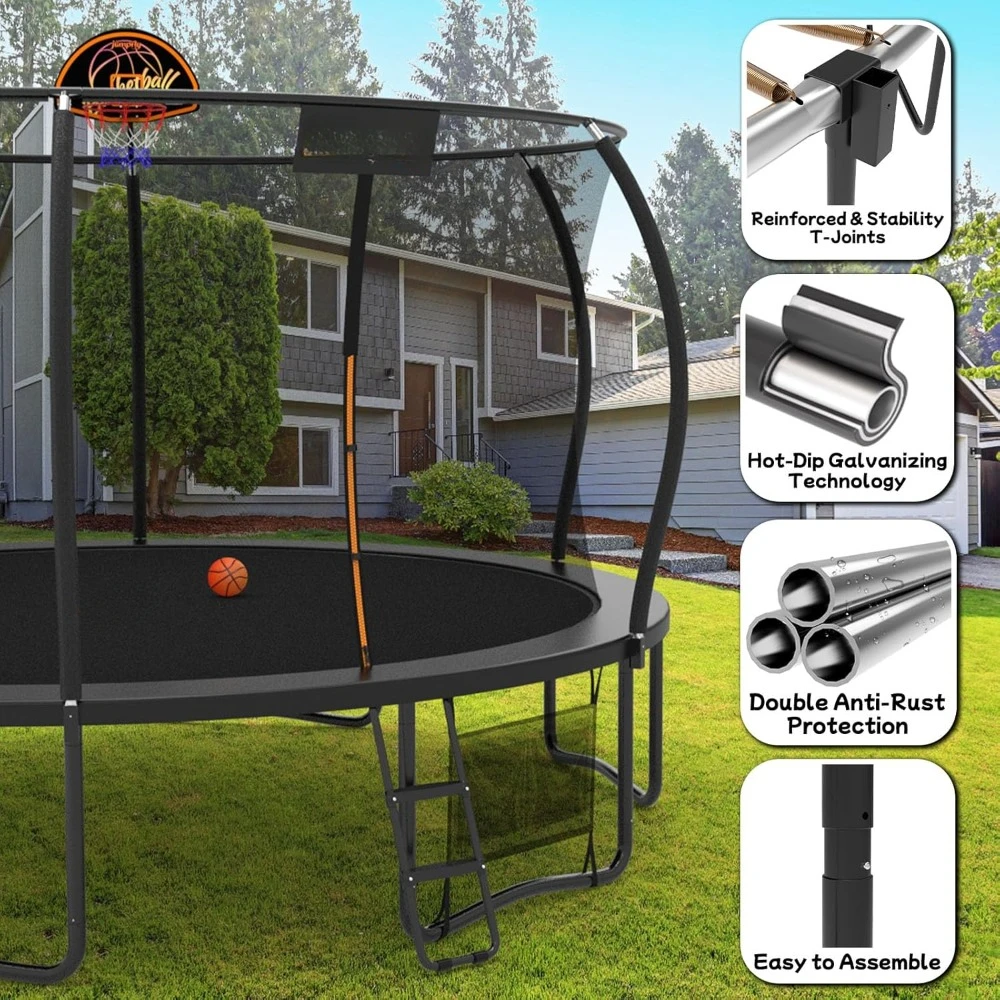 Tranpoline Outdoor Tranpoline for Kid with Basketball Hoop 8/10/12/14FT Recreational Tranpoline with Enclosure Net Dual