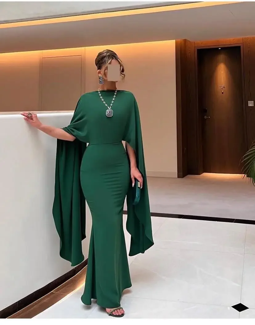 

Customized Elegant Green Evening Dresses Cape Formal Women Prom Dresses Chiffon فساتين السهرة Floor Length Party Dress for Women