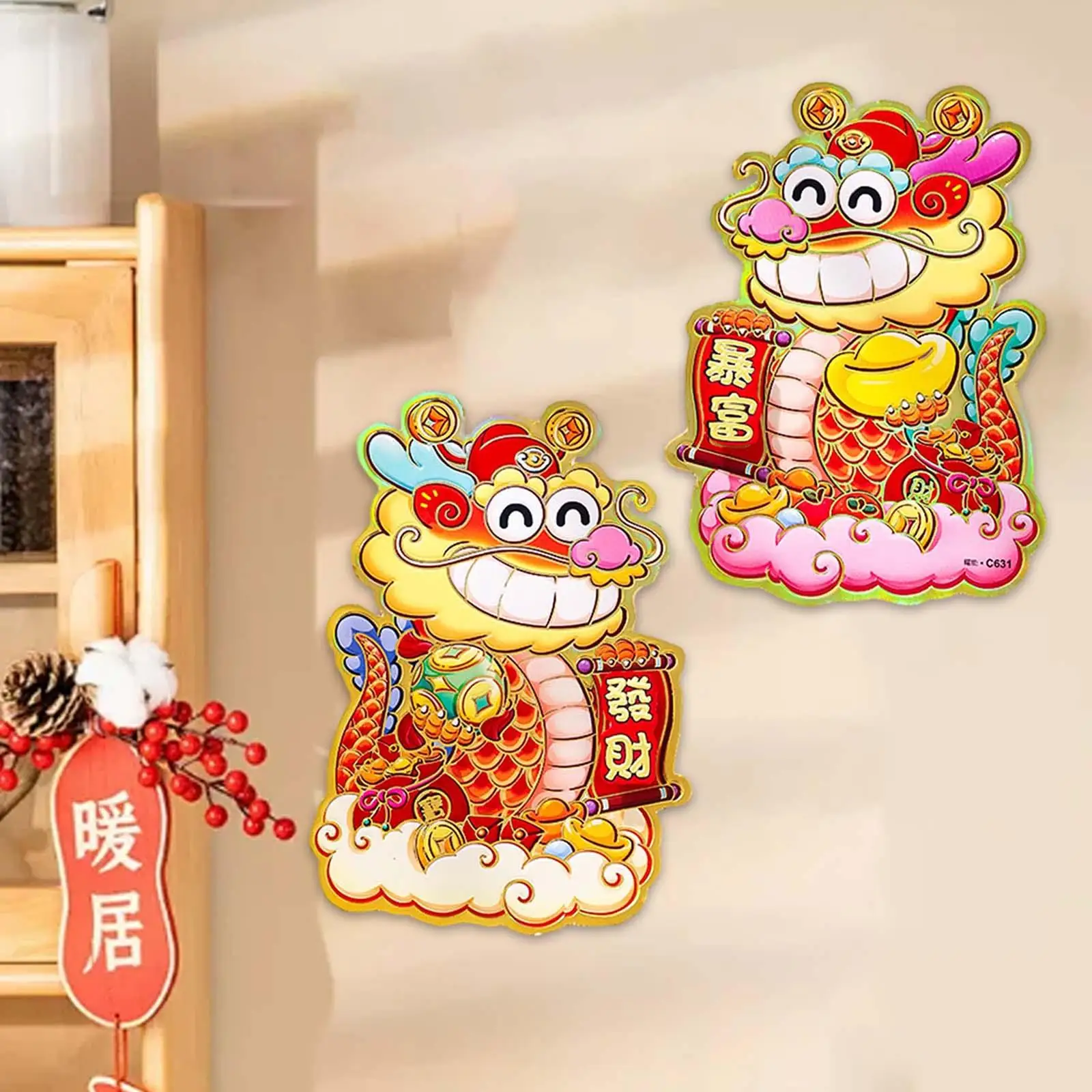 2 Pieces Chinese New Year Door Stickers Chinese New Year Decoration Party