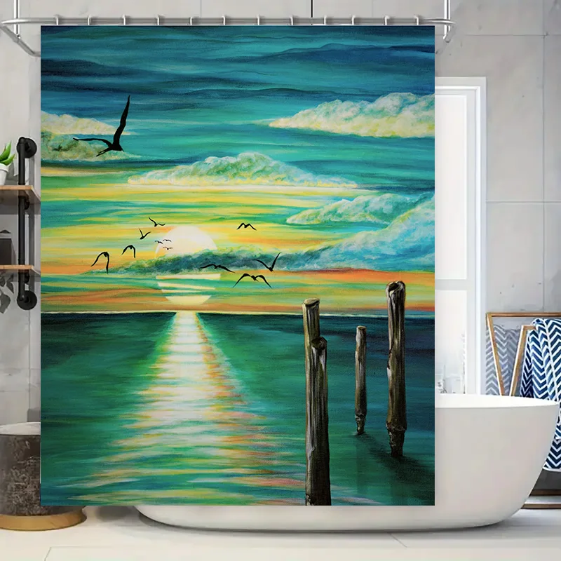 

Sunset Seagull Bathing Room Shower Curtain Decorative Waterproof Fabric Home Decoration Multiple Sizes Available for Purchase on