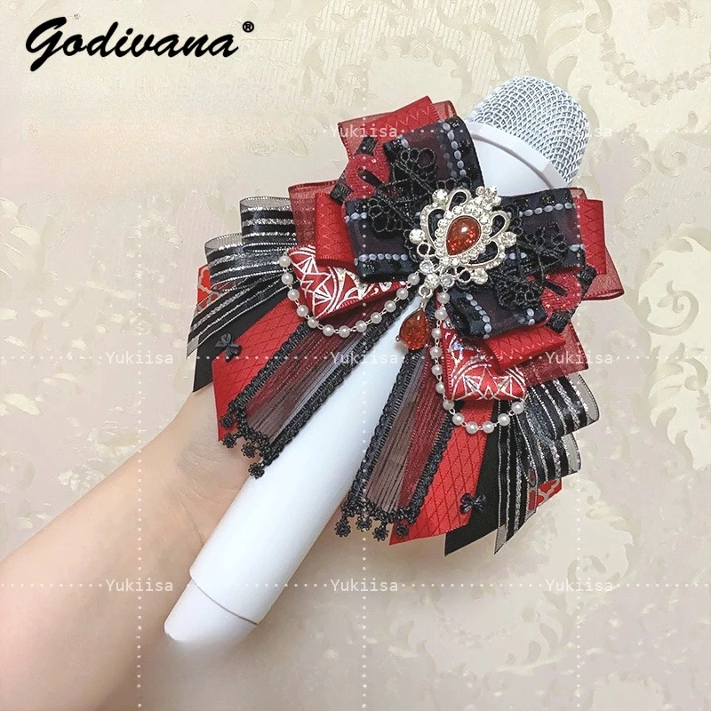 Lantern Stick Japanese Style Rhinestone Lace Rose Bow Hair Accessories Handmade Light Lolita Headdress Clip for Women Girls