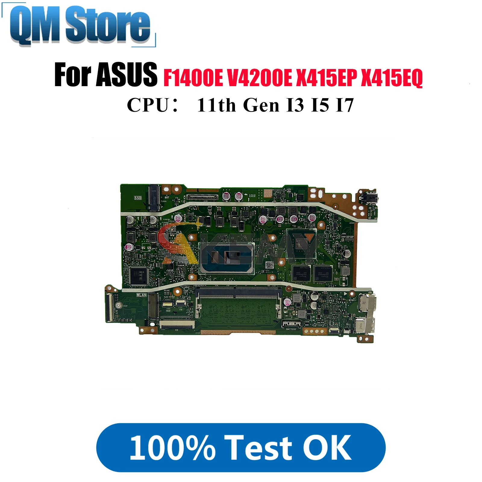 

X415EP Laptop Motherboard For ASUS VivoBook X415EQ F1500E V4200E X415EP X415E V5200E F1400E Mainboard With I3 I5 I7 CPU tests OK